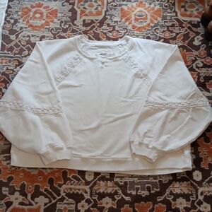 Aerie White Lace Crop Sweatshirt